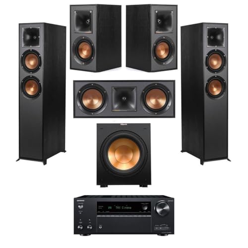 Klipsch Reference Series 5.2 Home Theater Pack with 2X R-625FA Floorstanding Speakers, R-52C Center Channel Speaker, 2X R-41M Bookshelf Speakers (Speaker System + Subwoofer + Receiver)