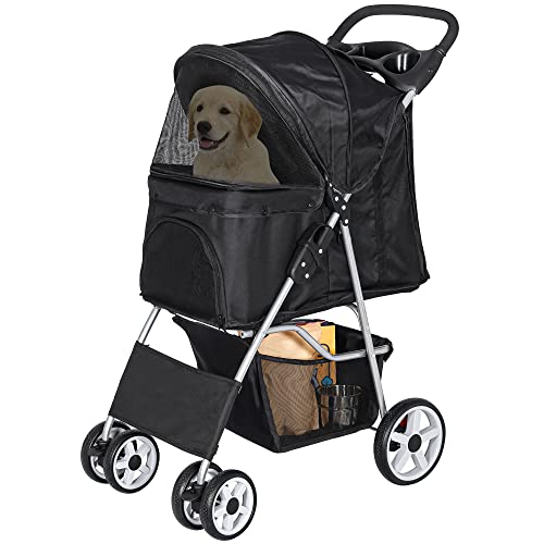 Nova Microdermabrasion Pet Stroller 4 Wheels Dog Cat Stroller for Small Medium Dogs Cats Foldable Puppy Stroller with Storage Basket and Cup Holder