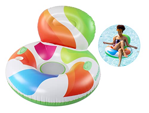 Monsoon [Fiesta] Inflatable Pool Floats Adults 36' Float River Raft Swimming Lounger with Backrest Cupholder - Carnival