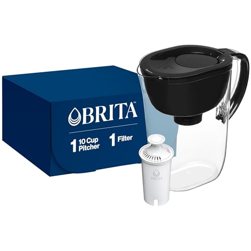 Brita Large Water Filter Pitcher for Tap and Drinking Water with SmartLight Filter Change Indicator + 1 Standard Filter, Lasts 2 Months, 10-Cup Capacity, Black