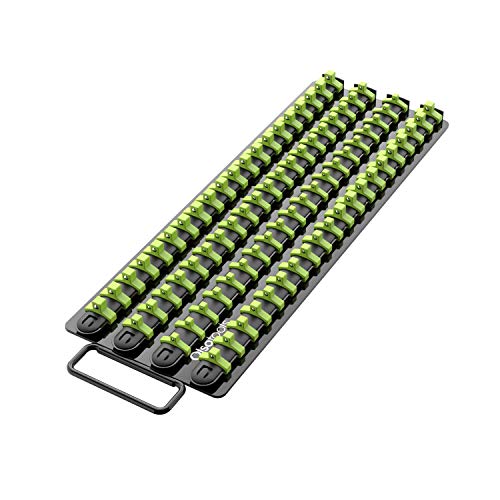 Olsa Tools Portable Socket Organizer Tray | Black Rails with Green Clips | Holds 80 Sockets | Professional Quality Socket Holder
