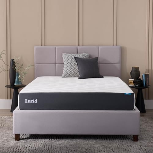 LUCID 10 Inch Memory Foam Mattress - Plush Feel - Bamboo Charcoal and Gel Infusion - Hypoallergenic - Bed in a Box - Temperature Regulating - Pressure Relief - Breathable - Twin Size, White