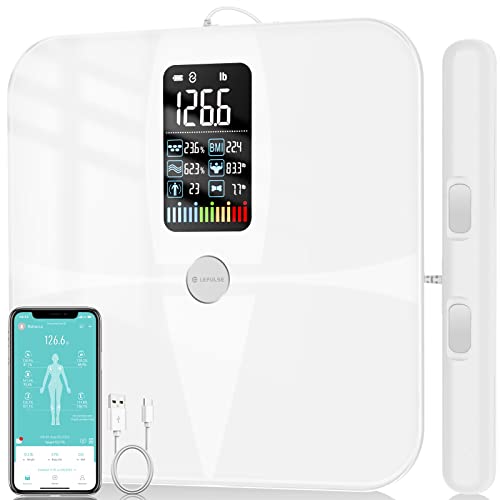 Scales for Body Weight and Fat, Lepulse Large Display Weight Scale, Body Fat Scale with 8 Electrodes, Accurate Digital Bathroom Scale BMI Smart Scale, Rechargeable 20 Body Composition Monitor with App