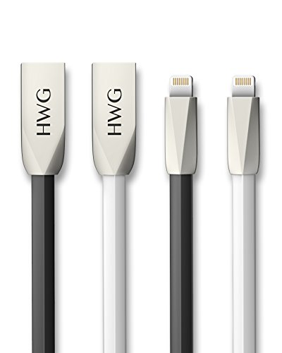 HWG USB to Lightning Cable 2-Pack for iPhone 7 6S / 6 Plus, iPhone SE, iPhone 5S 5C 5, iPad, iPod - 3.3 Feet - 1 Meter - Zinc-Alloy - Tangle-Free (Black+White)