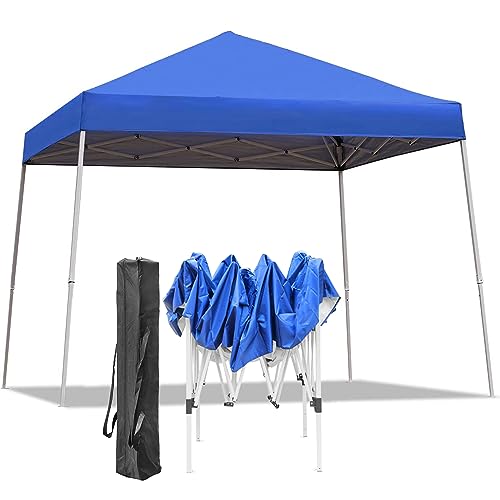Sunoutife 10X10 FT Pop Up Canopy Tent, Outdoor Instant Slant Legs Gazebo Shelter with Carrying Bag Portable for Patio Deck Garden and Beach - 8X8 Canopy Top Blue