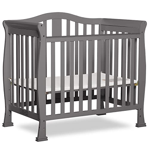 Dream On Me Addison 4-in-1 Convertible Mini Crib in Steel Grey, Greenguard Gold Certified, Non-Toxic Finishes, Built of New Zealand Pinewood, Comes with 1” Mattress Pad