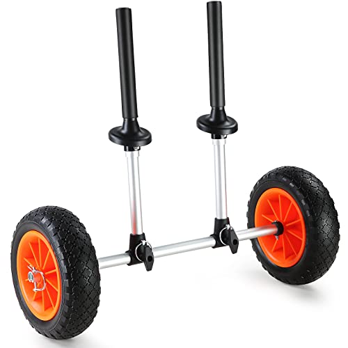 VEVOR Sit on Top Kayak Cart Dolly, Detachable Canoe Trolley Cart with 10'' Solid Tires, 280lbs Load Capacity, Adjustable Width for Kayaks with Drain Holes of 1’’