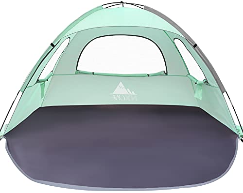 NXONE Beach Tent Sun Shade Shelter for 2-3 Person with UV Protection, Extended Floor, 3 Mesh Roll Up Windows & 8.0mm Fiberglass Rods丨Carry Bag, Stakes, Guy Lines Included (Mint Green)