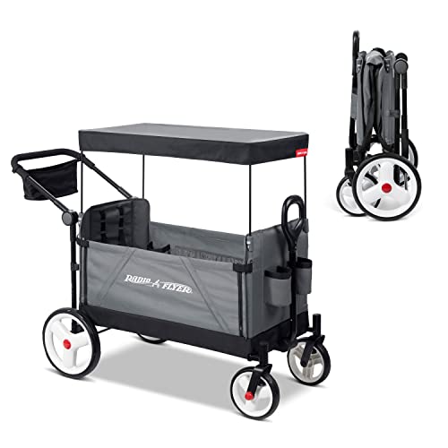 Radio Flyer City Luxe Stroll ‘N Wagon, Grey with Parent Caddy and Internal Storage Pockets, for 1+ Years (Amazon Exclusive)