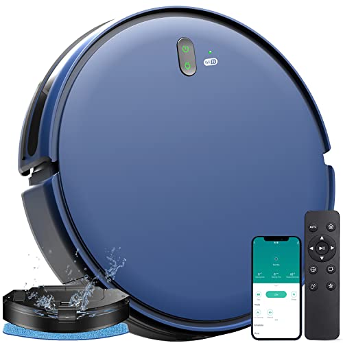 Robot Vacuum Cleaner, Robotic Vacuum and Mop Combo, Compatible with Alexa/WiFi/App, 230ML Water, Tank Self-Charging, for Pet Hair, Hard Floors and Low Pile Carpet (Blue)