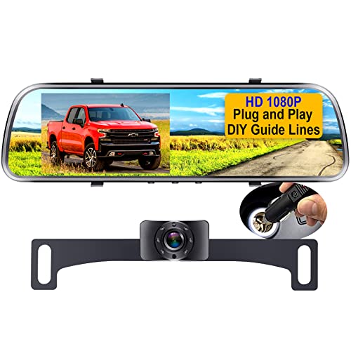 Backup Camera HD 1080P 4.3 Inch Monitor License Plate Rear View Mirror Cam System for Car Truck Minivan SUV Easy Installation Waterproof Clear Night Vision DIY Guide Lines AMTIFO A1