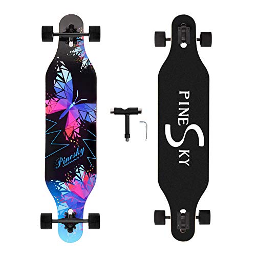 PINESKY 41 Inch Longboard Skateboard 9 Ply Natural Maple Complete Skateboard Cruiser for Cruising, Carving, Free-Style and Downhill with T-Tool Butterfly