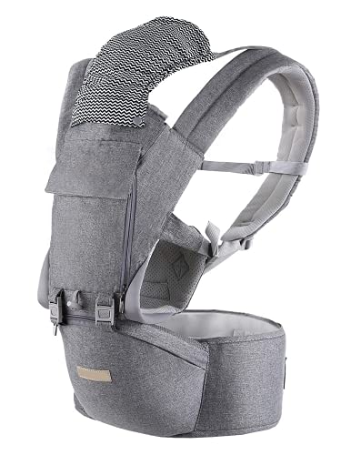 alobeby Baby Carrier, 6-in-1 Carrier Newborn to Toddler, Wrap with Hip Seat Lumbar Support, Carriers for All Seasons ＆ Positions, Perfect Hiking Shopping Travelling, Grey, 1.95 Pound