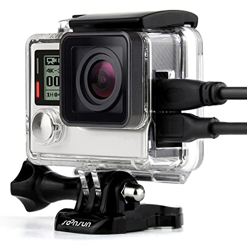 SOONSUN Side Open Protective Skeleton Housing Case for GoPro Hero 4 Black, Hero 4 Silver, Hero 3+, Hero 3 Cameras – LCD Screen Touchable and Charging Without Removing The Housing Case