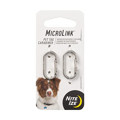 Nite Ize MicroLink Pet Tag Carabiner, Stainless Steel Cat and Dog Tag Clip, 2 Pack
