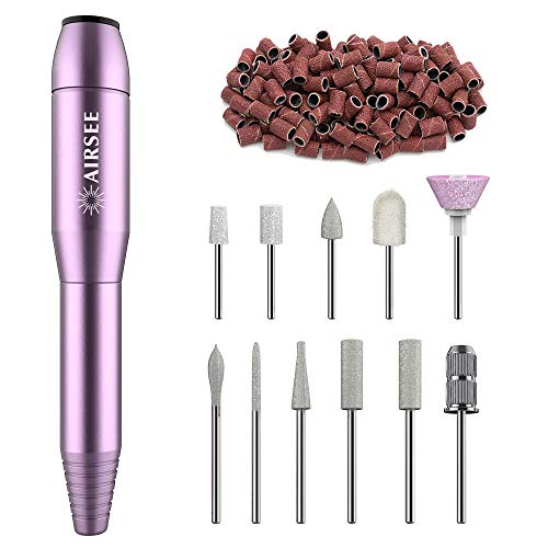 AIRSEE Portable Electric Nail Drill Professional Efile Nail Drill Kit For Acrylic, Gel Nails, Manicure Pedicure Polishing Shape Tools with 11Pcs Nail Drill Bits and 56 Sanding Bands