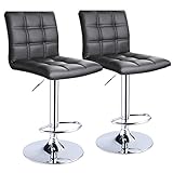 Leopard Modern Square PU Leather Adjustable Bar Stools with Back, Set of 2, Counter Height Swivel Stool, Barstools for Kitchen Counter (Black)