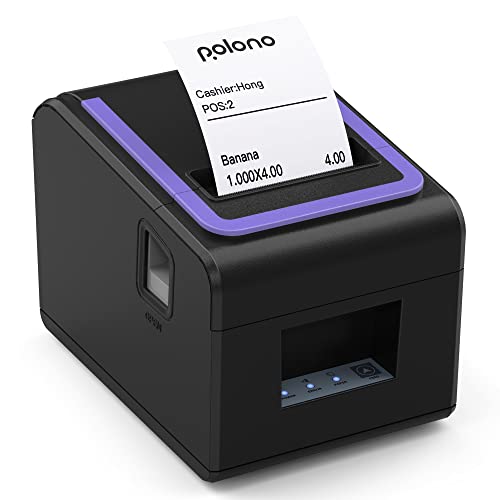 Receipt Printer, 3 1/8' 80mm POLONO PL330 Thermal Receipt Printer, 300mm/s POS Receipt Printer with Auto-Cutter for Cash Drawer/ESC/POS, POS Printer Compatible with Windows MAC OS Ethernet Serial USB