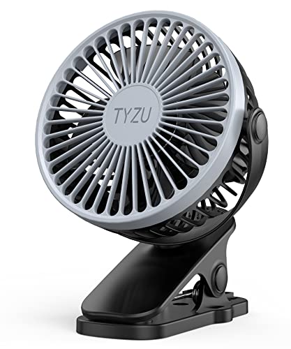 TYZU 5 Inch Clip on Fan, 3-Speed Desk Fan, 2500mAh Battery Operated Portable Stroller Fan with Strong Clamp, Small Dorm Fan with Strong Airflow, 360°Rotate, Quiet USB Fan for Bed Office Treadmill