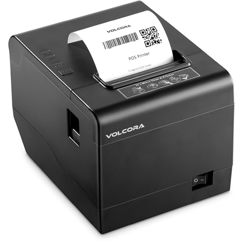 Volcora Thermal Receipt Printer, 80mm POS Printer w/Auto Cutter, USB/Ethernet Interface for Windows/MAC/Linux, ESC/POS Command Support Cash Drawer, High Speed Kitchen Printer, Wall Mount, Black