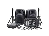 Gemini Sound ES-210MXBLU-ST Professional Audio Bluetooth PA System with Two 10' Woofer Speakers and Microphone Included, Detachable 8 Channel Mixer, 4 Line/Mic Inputs, SD, USB w/ Speaker Stands Set