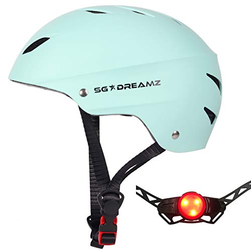 Adult Helmet with LED Safety Light – Commuter Bicycle Helmet for Men and Women - Adjustable Dial for Head Circumference 22.5' to 24' (Head Size M to L) - Certified for Safety (SK12+LED+MtMint)