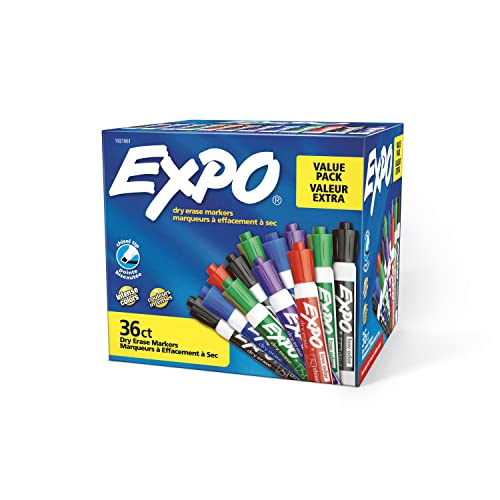 EXPO Low Odor Dry Erase Marker Chisel Tip Markers Whiteboard Markers, Assorted, 36 Count