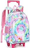 CAMTOP Rolling Backpack Girls Travel Roller Bag with Wheels Kids School Bags Wheeled Luggage Backpack (Tie Dye)