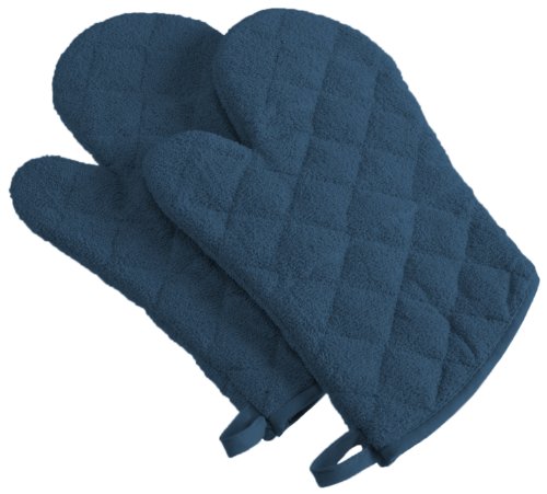 DII Basic Terry Collection 100% Cotton Quilted, Oven Mitt, Blue, 2 Piece