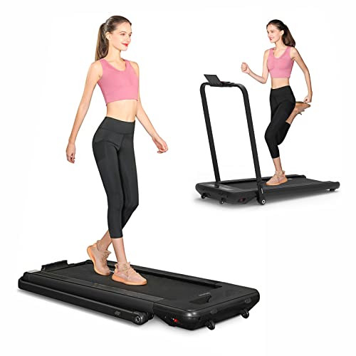 Bifanuo 2 in 1 Folding Treadmill, Smart Walking Running Machine with Bluetooth Audio Speakers, Installation-Free，Under Desk Treadmill for Home/Office Gym Cardio Fitness（Black）