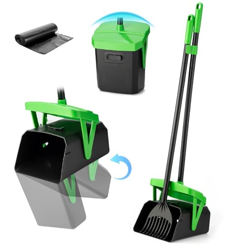 FUSBUNTY Pooper Scooper Swivel Bin & Rake with 20 Waste Bags, Dog Pooper Scooper with Bag Attachment for Large Medium Small Dogs, Poop Scooper with Lid for Lawn Yard Dog Kennel
