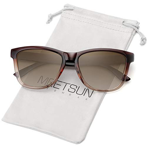 MEETSUN Polarized Sunglasses for Women Men Classic Retro Designer Style (Ombre Brown Frame/Gradient Brown Lens, 54)