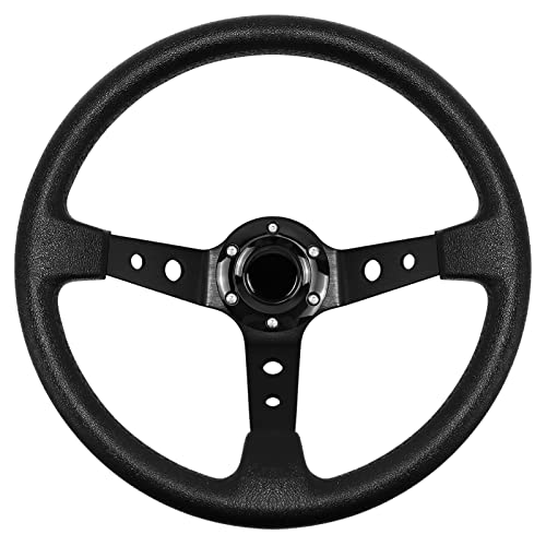 MOTAFAR Universal Racing Steering Wheel, Gaming Steering Wheel 13.6' 6 Bolts Grip Vinyl Leather Deep Dish with Horn Button for Race/Rally/Motorsport/Car Sim Driving(Black)