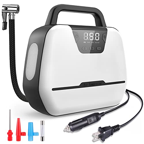 Portable Air Compressor for Car Tires,Electric Air Pump for Bike and Other Inflatables at Home 110V AC 12V DC, Dual Powerful Motors,150 PSI Wheel Tire Inflators with Digital Pressure Gauge,LED Light