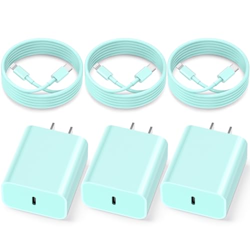 for iPhone Fast Charger【MFi Certified】 3 Pack 20W PD USB C Wall Charger Adapter with 6FT USB C to ightning Cord Fast Charging Cable Compatible with iPhone 14/13/12/11/Pro/Pro Max/Xs/Xr/X, Blue