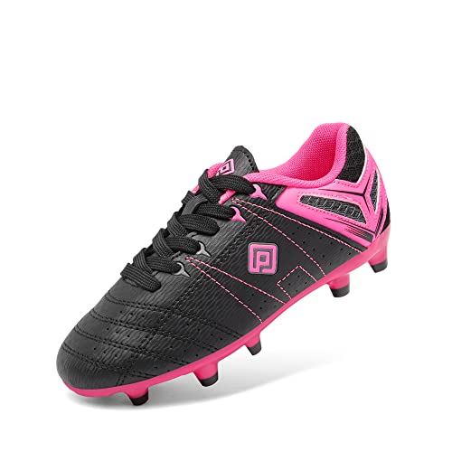 DREAM PAIRS 160471-K Kid's Fashion Soccer Shoes Outdoor Light Weight Lace Up Football Sport Cleats Sneakers (Toddler/Little Kid/Big Kid) Black-Fuchsia-Lemon Grey Size 2