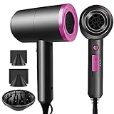Hair Dryer, 1800W Ionic Hair Dryer Salon Performance AC Motor Blow Dryer with 3 Heating & Cool Shot for Fast Drying and 3 Nozzles for Hair Styling