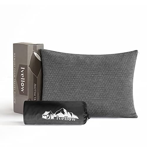 Ivellow Compact Firm Supportive Compressible Pillow, Shredded Memory Foam for Travel, Sleeping, Camping, Adults Kids Outdoor Backpacking Hiking Essential Gear