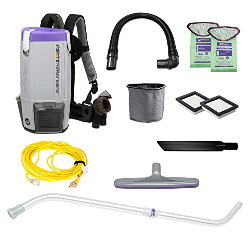 ProTeam Super Coach Pro 6 Backpack Vacuum Commercial with Telescoping Wand Tool Kit, 6 Quart, Corded, 107310