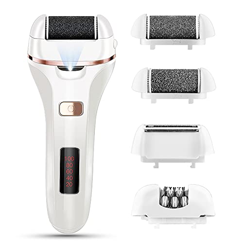 Electric Foot Callus Remover and Shaver kit, 4 in 1 Rechargeable Foot File Pedicure Set Tools with Electric Razor, Battery Display for Remove Cracked Heels Calluses and Dead Skin