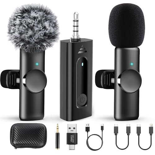 SPORTKEE 2 Pack Wireless Microphones for Camera/GoPro/iPhone/Android Phone/Laptop/Computer, Plug-Play 2.4GHz Wireless Lavalier Microphone for Video Recording, Interview, Vlogging