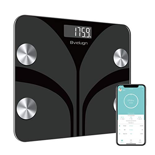 Scale for Body Weight, Bveiugn Digital Bathroom Weight Scales for People, Weighing Machine for Fat Water Muscle BMI, Body Composition Monitor Health Analyzer with Smartphone App, 400lb