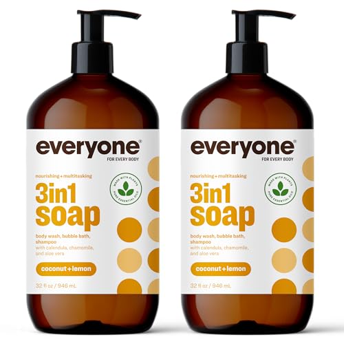 Everyone 3-in-1 Soap, Body Wash, Bubble Bath, Shampoo, 32 Ounce (Pack of 2), Coconut and Lemon, Coconut Cleanser with Plant Extracts and Pure Essential Oils