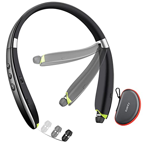 Bluetooth Headset, 2023 Upgraded Neckband Bluetooth Headphones with Retractable Earbuds, Noise Cancelling Stereo Earphones with Mic, Foldable Wireless Headphones for Sports Office with Carry Case