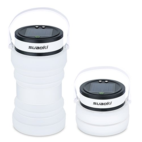 Suaoki Led Camping Lantern Flashlight Lights Built-in Rechargeable Battery Powered by Solar or USB Charger(Waterproof,Collapsible,3 Brightness Modes,Silicone Container,White)