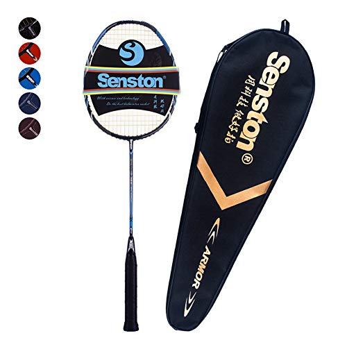 Senston Woven Full Carbon Single High-Grade Badminton Racquet,Badminton Racket,Including Badminton Bag,Blue Color