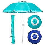 Blissun 7' Portable Beach Umbrella with Sand Anchor, Tilt Pole, Adjustable Height, Carry Bag, Air Vent, Portable Sun Shelter for Beach Patio Garden Outdoor, Turquoise