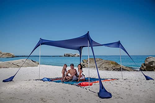 SUN NINJA Pop Up Beach Tent Sun Shelter UPF50+ with Sand Shovel, Ground Pegs and Stability Poles, Outdoor Shade for Camping Trips, Fishing, Backyard Fun or Picnics (10x10 FT 4 Pole, Royal Blue)