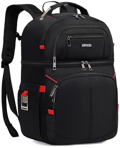 Insulated Cooler Backpack,Double Deck Leak Proof Cooler Bag,Insulated Backpack Cooler Lunch Backpack for Men Women,Black & Red