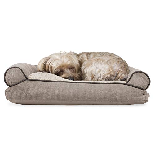 Furhaven Pillow Dog Bed for Small Dogs w/ Removable Bolsters & Washable Cover - Sherpa & Chenille Sofa - Cream, Small